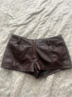 Brown Faux Leather Micro Shorts